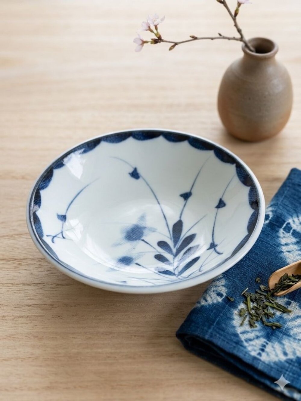 Vintage Japanese Blue & White Porcelain Kobachi Bowl - Hand-Painted